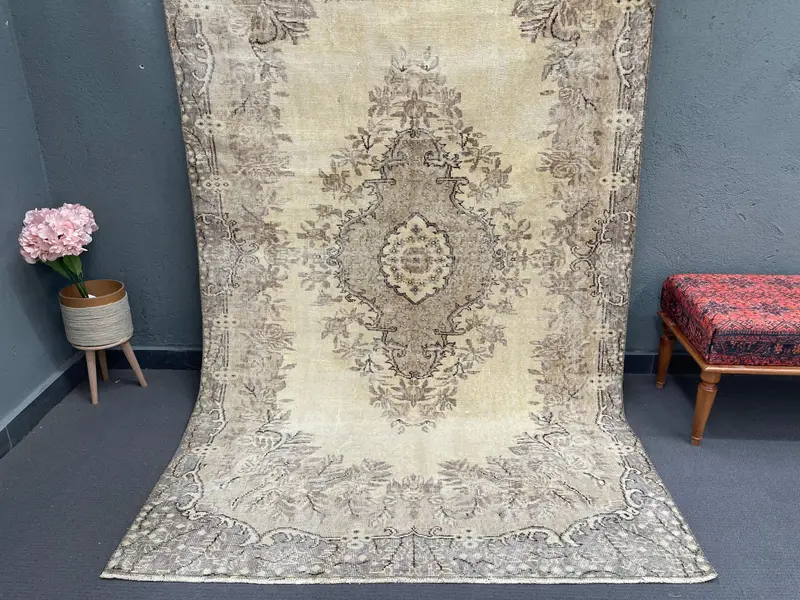 5.2x8.7 ft Vintage Rug, Turkish Large Rug, Brown Gray Wool Rug - 1