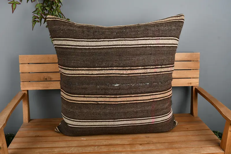 Pillow Cover, Turkish Kilim Pillow, Customized Pillow Case, Handmade Kilim Cushion, 32x32 Brown Pillow Sham, Chair Pillow, Pillow for Couch - 5
