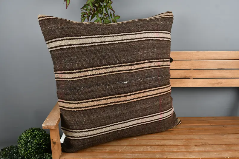 Pillow Cover, Turkish Kilim Pillow, Customized Pillow Case, Handmade Kilim Cushion, 32x32 Brown Pillow Sham, Chair Pillow, Pillow for Couch - 1