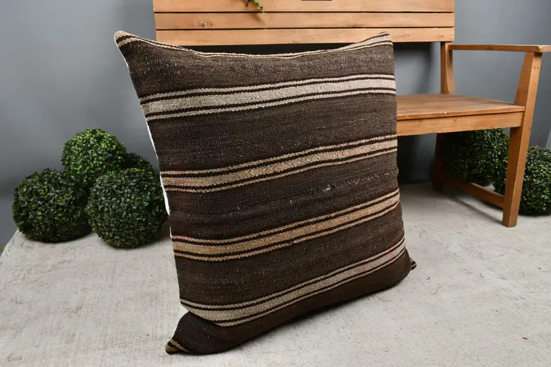 Pillow Cover, Turkish Kilim Pillow, Customized Pillow Case, Handmade Kilim Cushion, 32x32 Brown Pillow Sham, Chair Pillow, Pillow for Couch - 6