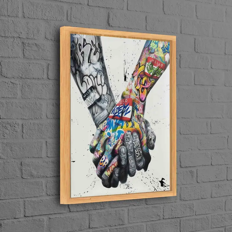 Lovers Holding Hands Graffiti Canvas Print - Unique Couple Gift