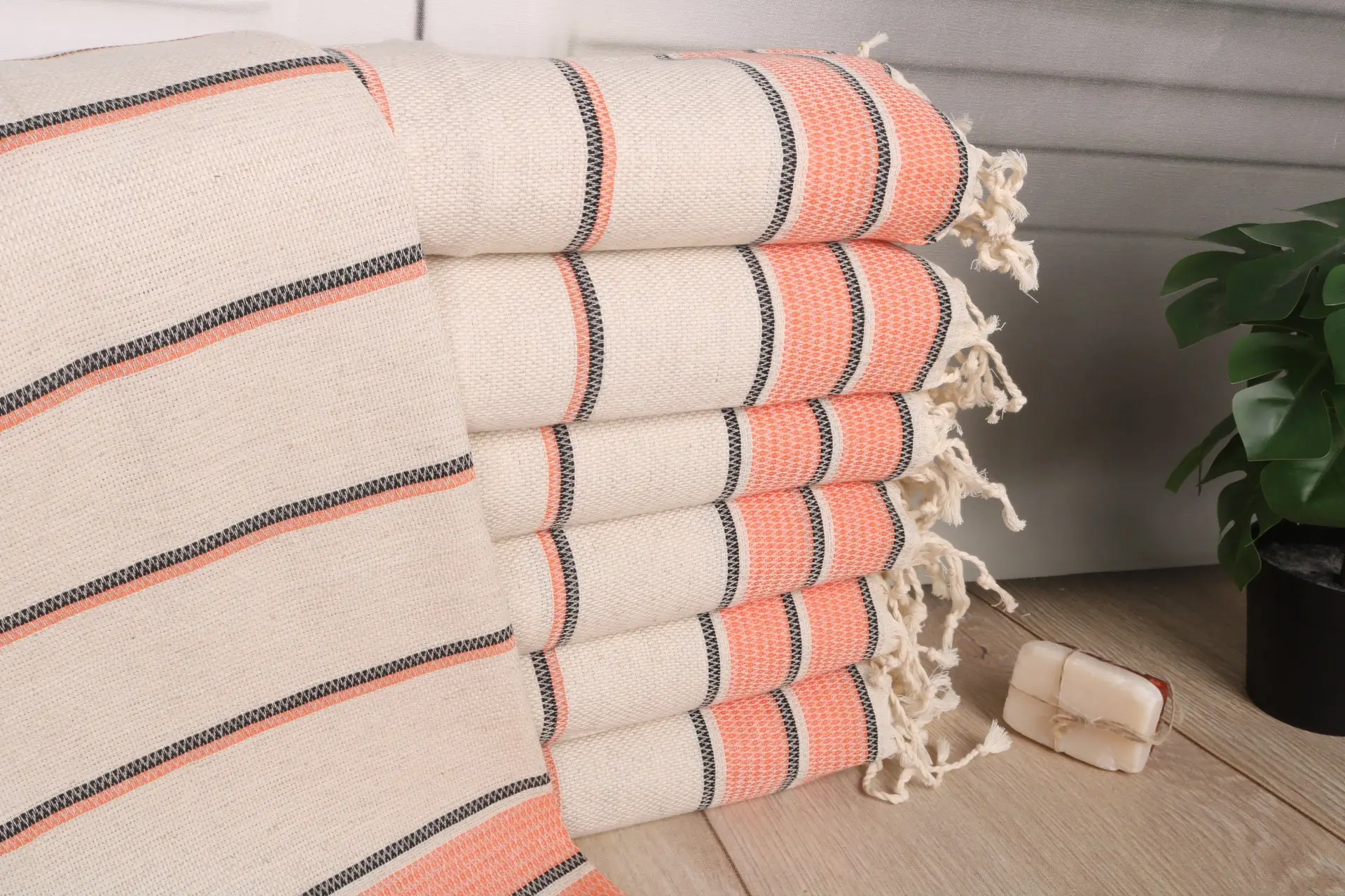 Orange Linen Tea Towel Personalized Dish Towel 20x40 Inches - 1