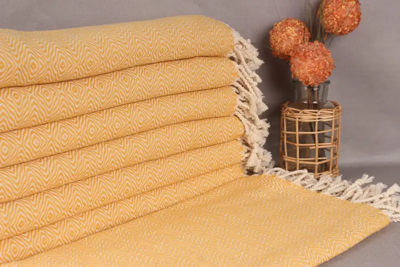 Personalized Embroidery Towel Mustard Organic Cotton, 40x71 Inches