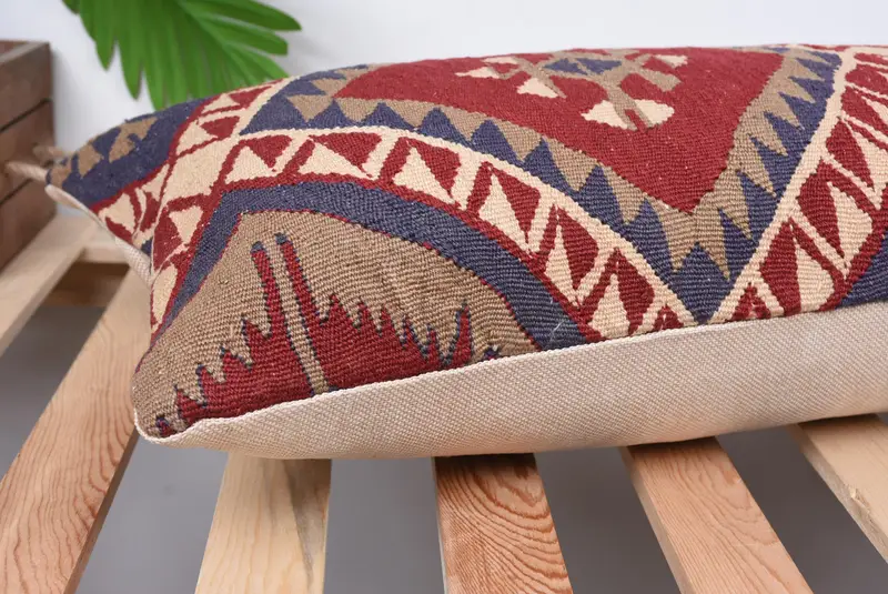 Boho Pillow, Pillow for Couch, Knitted Pillow Case, Vintage Kilim Pillow, Cushion, Accent Cushion Cover, 12x36 Red Cushion - 6