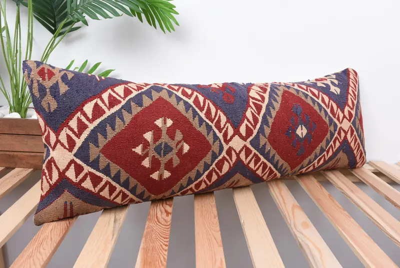 Boho Pillow, Pillow for Couch, Knitted Pillow Case, Vintage Kilim Pillow, Cushion, Accent Cushion Cover, 12x36 Red Cushion - 4