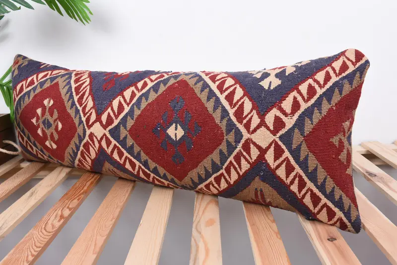Boho Pillow, Pillow for Couch, Knitted Pillow Case, Vintage Kilim Pillow, Cushion, Accent Cushion Cover, 12x36 Red Cushion - 5