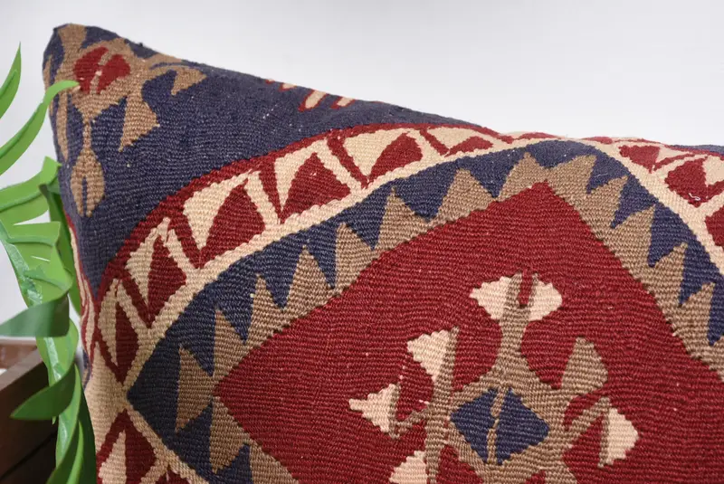 Boho Pillow, Pillow for Couch, Knitted Pillow Case, Vintage Kilim Pillow, Cushion, Accent Cushion Cover, 12x36 Red Cushion - 2