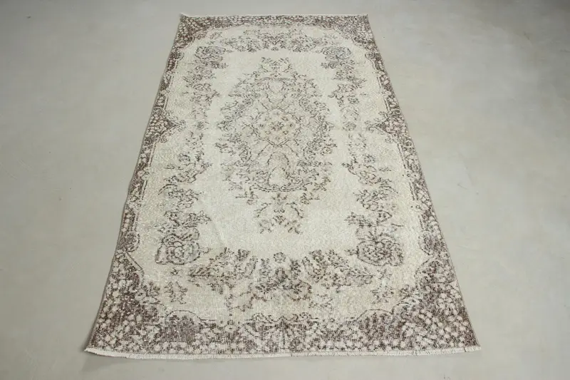 3.7x6.8 ft Turkish Rug, Area Vintage Rug, Brown Camouflage Rug - 1