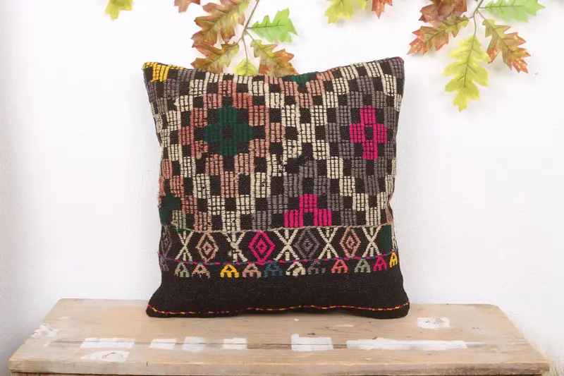 Beige besticktes Kissen im Südwesten, Vintage 18x18 Wurfkissen