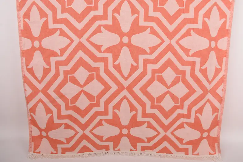 Turkish Towel Dark Orange Cotton Tulip Pattern, Organic, 36x67 Inches