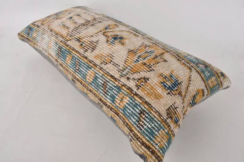 Boho yastık sahte kapak, yastık sahte, Kilim yastık kapağı, dekoratif atma yastık kılıfı, 12x24 bej yastık kapağı, kanepe için yastık - 6