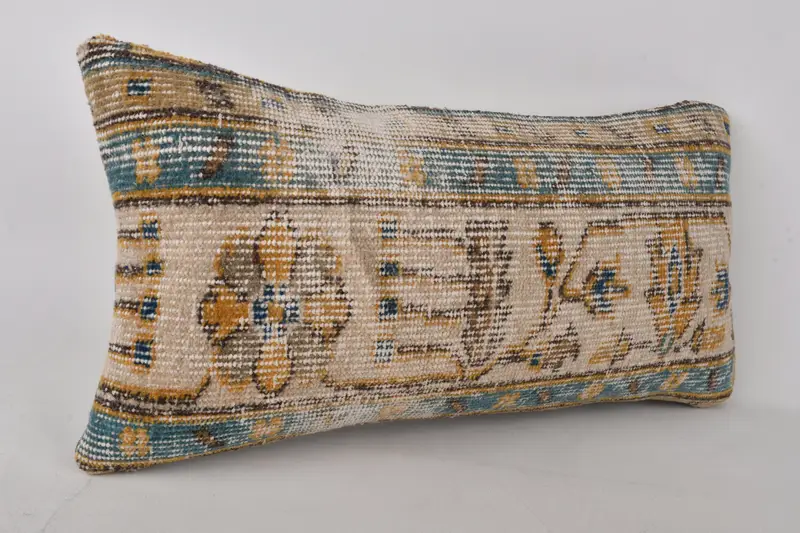 Boho yastık sahte kapak, yastık sahte, Kilim yastık kapağı, dekoratif atma yastık kılıfı, 12x24 bej yastık kapağı, kanepe için yastık - 2
