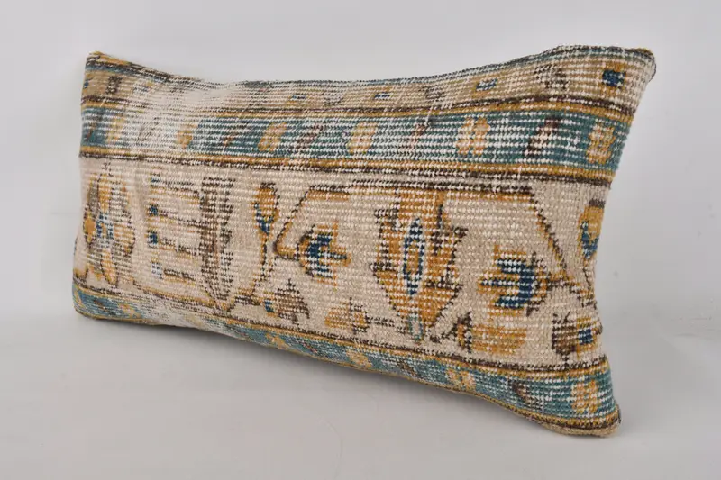 Boho yastık sahte kapak, yastık sahte, Kilim yastık kapağı, dekoratif atma yastık kılıfı, 12x24 bej yastık kapağı, kanepe için yastık - 3