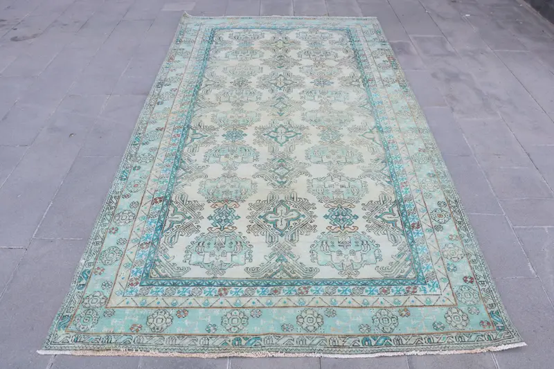 Alfombra de patchwork verde beige de 5,5x10,1 pies, decoración elegante del hogar