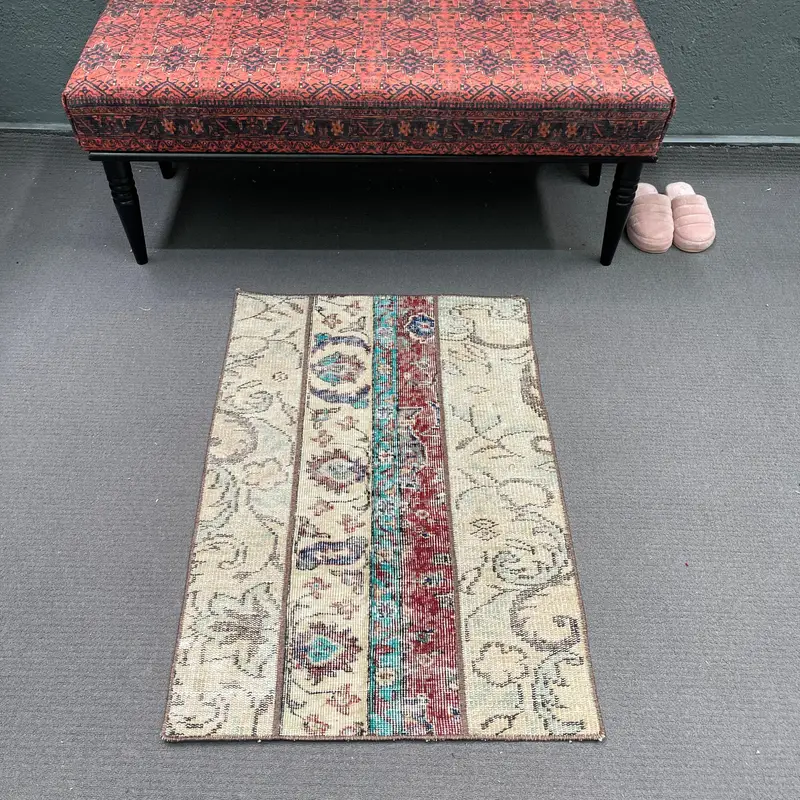 2.2x3.3 ft Rug, Small Vintage Rug, Red Oushak Floral Rug - 1