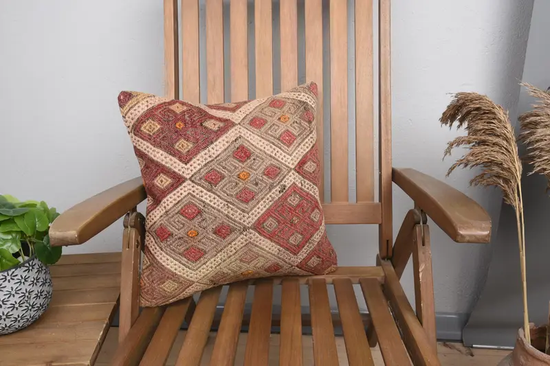 Cushion Case, Antique Pillows, Kilim Pillow Cover, Vintage Pillow, Ottoman Pillow Sham, Authentic Cushion, 16x16 Red Pillow Sham, Bed Cushion Cover - 1