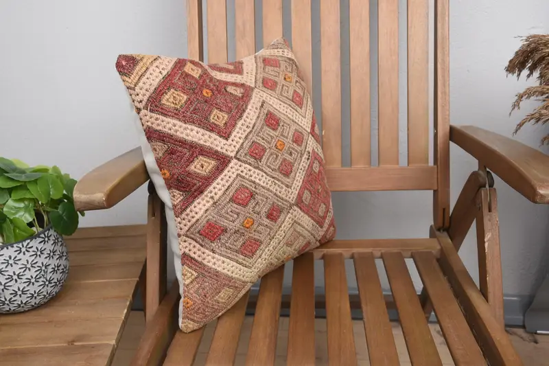 Cushion Case, Antique Pillows, Kilim Pillow Cover, Vintage Pillow, Ottoman Pillow Sham, Authentic Cushion, 16x16 Red Pillow Sham, Bed Cushion Cover - 2
