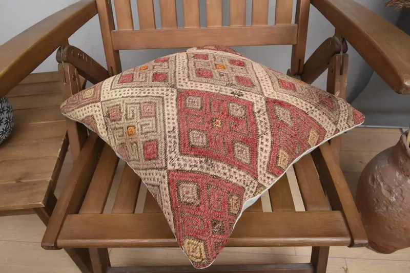 Cushion Case, Antique Pillows, Kilim Pillow Cover, Vintage Pillow, Ottoman Pillow Sham, Authentic Cushion, 16x16 Red Pillow Sham, Bed Cushion Cover - 4