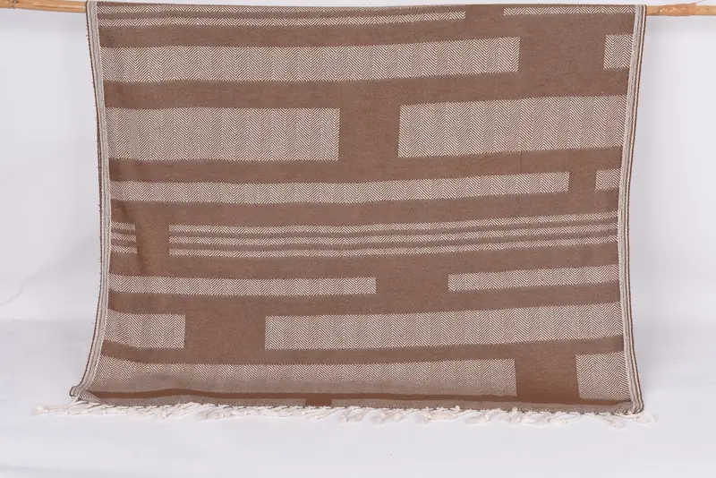 Brown Chevron Turkish Towel, Organic Cotton Bachelorette Gift, 67x38 Inches