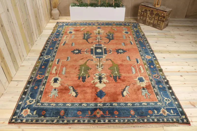 Handgefertigter 0,7x11 Fuß großer Teppich, rote und blaue Punkte