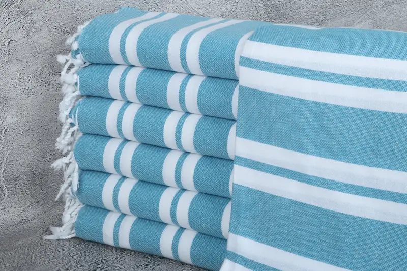 Bath Towel Dark Turquoise Cotton Striped, 40x71 Inches