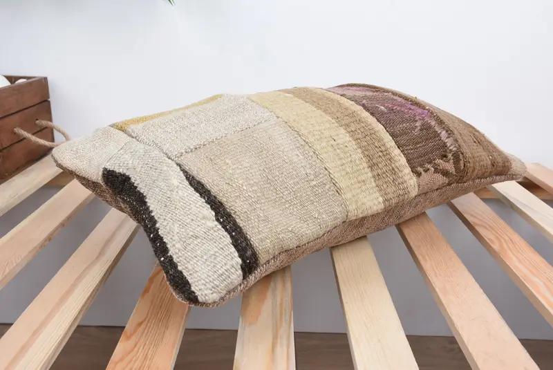 Ethnic Throw Cushion Cover, Ethnical Kilim Rug Pillow, Pillow for Sofa, Antique Pillows, 12x20 Bronze Pillow, Cushion, Seat Cushion Cover - 6