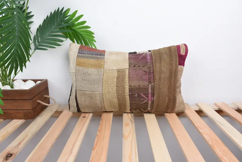 Ethnic Throw Cushion Cover, Ethnical Kilim Rug Pillow, Pillow for Sofa, Antique Pillows, 12x20 Bronze Pillow, Cushion, Seat Cushion Cover - 1