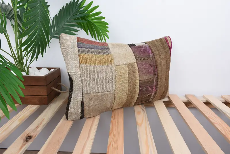 Ethnic Throw Cushion Cover, Ethnical Kilim Rug Pillow, Pillow for Sofa, Antique Pillows, 12x20 Bronze Pillow, Cushion, Seat Cushion Cover - 4
