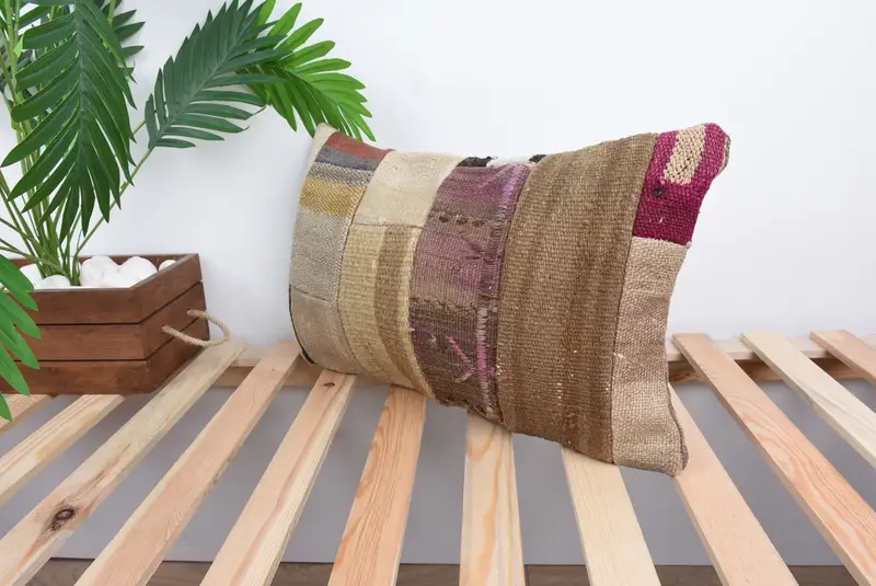 Ethnic Throw Cushion Cover, Ethnical Kilim Rug Pillow, Pillow for Sofa, Antique Pillows, 12x20 Bronze Pillow, Cushion, Seat Cushion Cover - 5