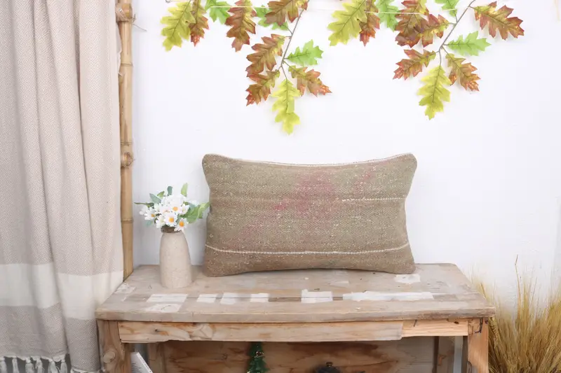 Pillow, Farmhouse Pillow Sham, Retro Cushion, Throw Kilim Pillow, Pillow for Couch, 12x20 Brown Cushion Case, Garden Pillow Sham, Boho Pillow - 1