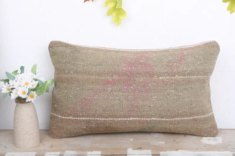 Pillow, Farmhouse Pillow Sham, Retro Cushion, Throw Kilim Pillow, Pillow for Couch, 12x20 Brown Cushion Case, Garden Pillow Sham, Boho Pillow - 2