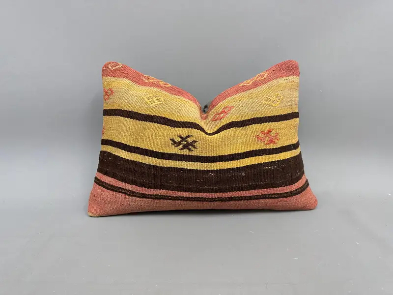 Handgewebtes türkisches Kelim-Wurfkissen, 16x24 Zoll Vintage-Leinenkissen