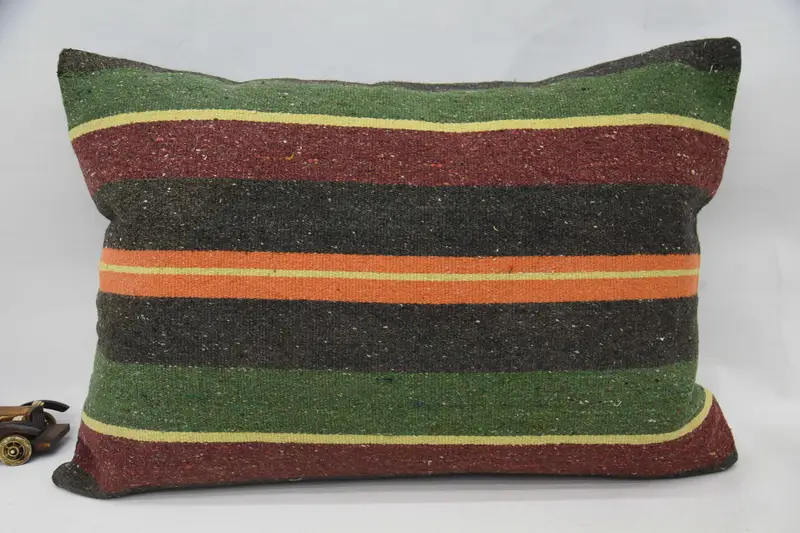 Green Turkish Pillow Sham, Antique Striped 50x70 cm Cushion Case - 1