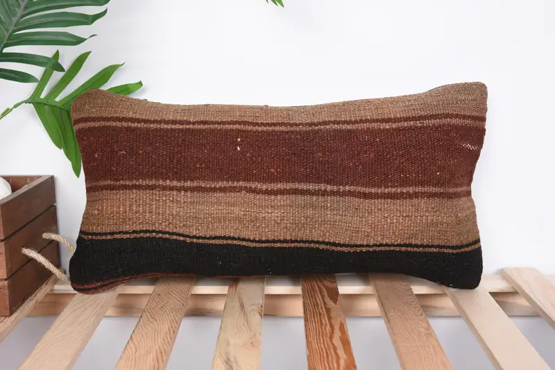 Vintage Kilim Pillow, Pattern Throw Cushion Case, Pillow, Home Decor Pillow, 10x20 Brown Cushion Cover, Boho Pillow Sham Cover - 1