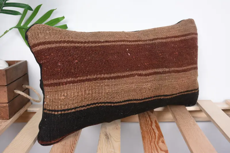 Vintage Kilim Pillow, Pattern Throw Cushion Case, Pillow, Home Decor Pillow, 10x20 Brown Cushion Cover, Boho Pillow Sham Cover - 4