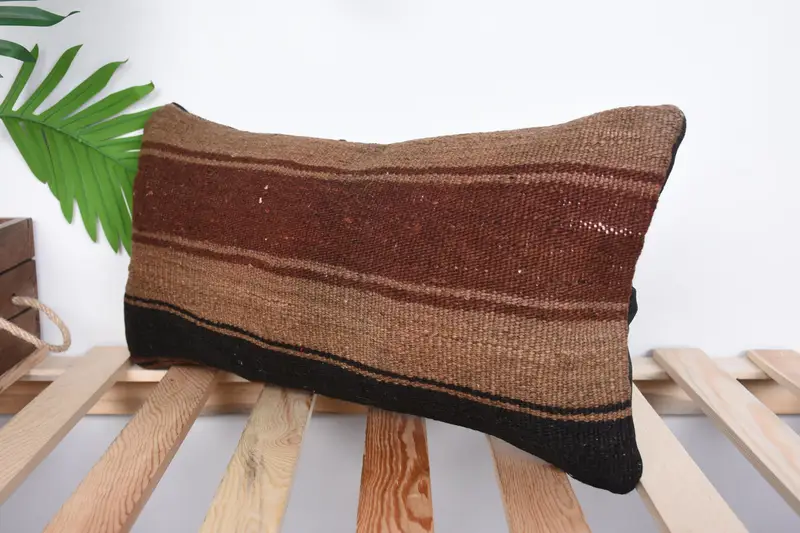 Vintage Kilim Pillow, Pattern Throw Cushion Case, Pillow, Home Decor Pillow, 10x20 Brown Cushion Cover, Boho Pillow Sham Cover - 5