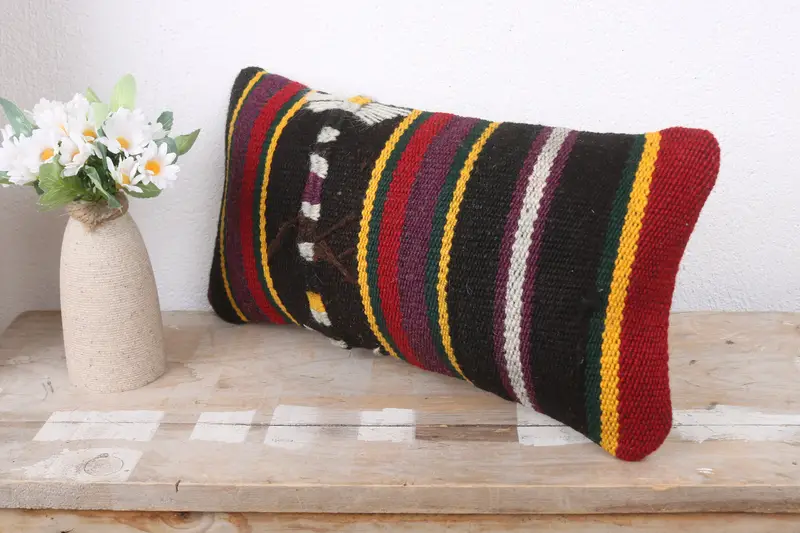 Vintage Kilim Throw Pillow, Ottoman Pillow Case, Boho Pillow, Turkish Kilim Pillow, Couch Pillow Sham, 8x16 Brown Pillow, Pillow Case, Retro Cushion - 4