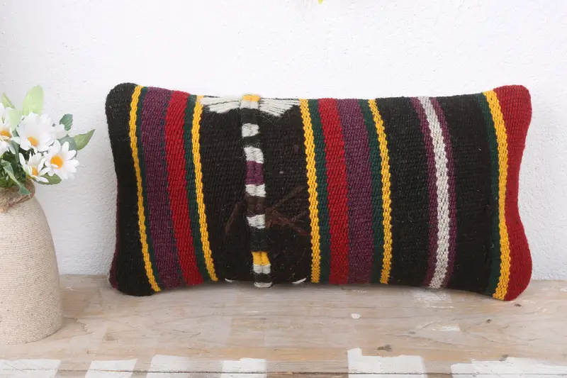 Vintage Kilim Throw Pillow, Ottoman Pillow Case, Boho Pillow, Turkish Kilim Pillow, Couch Pillow Sham, 8x16 Brown Pillow, Pillow Case, Retro Cushion - 2