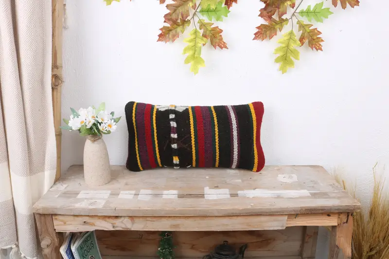Vintage Kilim Throw Pillow, Ottoman Pillow Case, Boho Pillow, Turkish Kilim Pillow, Couch Pillow Sham, 8x16 Brown Pillow, Pillow Case, Retro Cushion - 1
