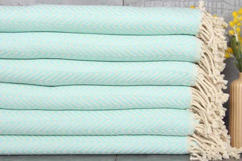 Personalized Turkish Beach Towel Mint Chevron, Organic Cotton, 40x71 Inches