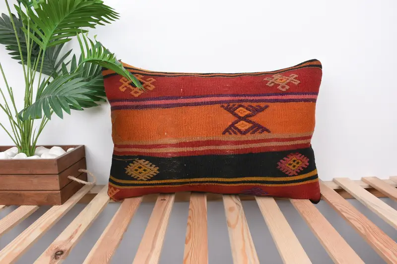 16x24 Blue Cushion Case, Pillow Cover, Boho Pillow, Vintage Kilim Pillow, Authentic Cushion Cover, Kilim Cushion Sham, Crochet Pattern Pillow Cover - 1