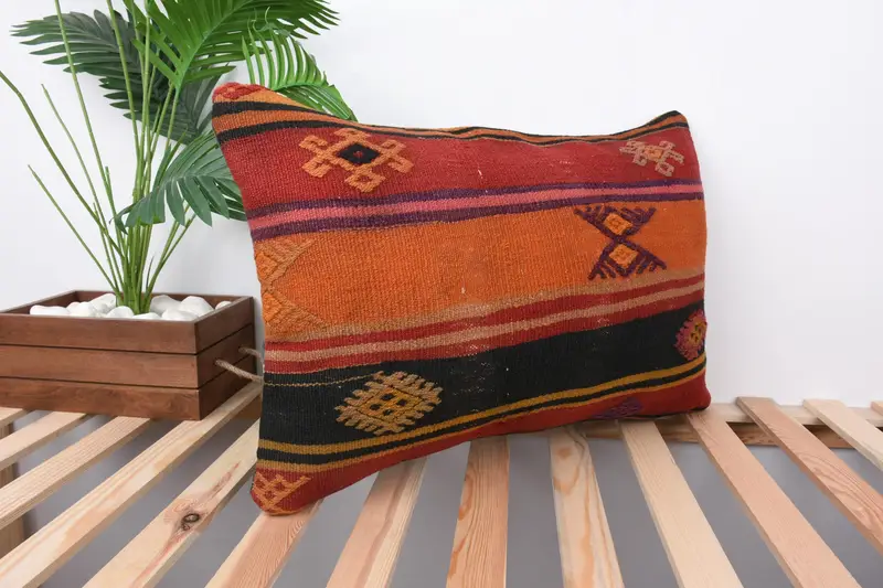 16x24 Blue Cushion Case, Pillow Cover, Boho Pillow, Vintage Kilim Pillow, Authentic Cushion Cover, Kilim Cushion Sham, Crochet Pattern Pillow Cover - 4