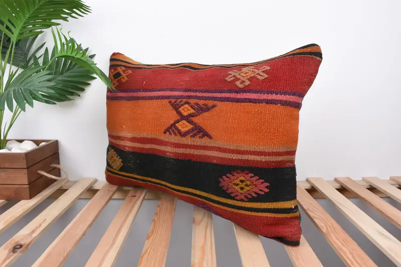 16x24 Blue Cushion Case, Pillow Cover, Boho Pillow, Vintage Kilim Pillow, Authentic Cushion Cover, Kilim Cushion Sham, Crochet Pattern Pillow Cover - 5