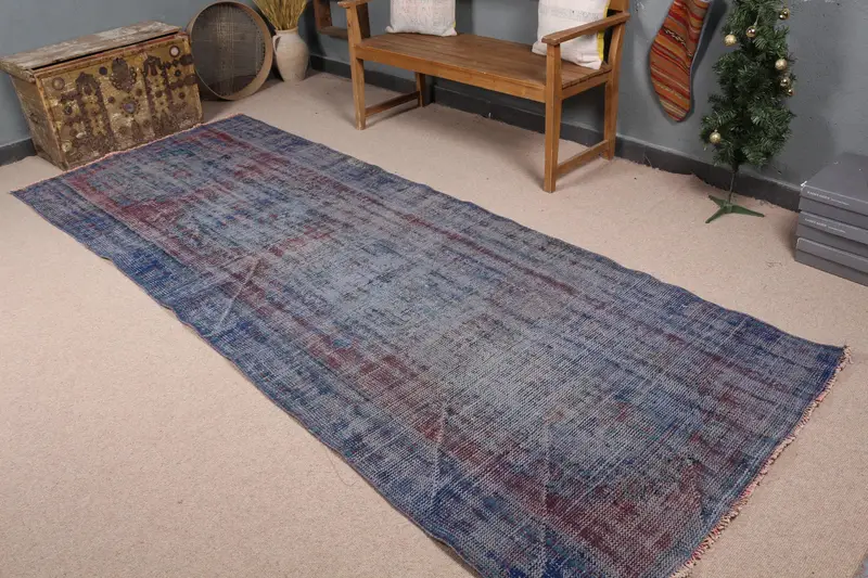 Blue & Red Patchwork Rug, 4.2x10.8 ft Elegant Decor