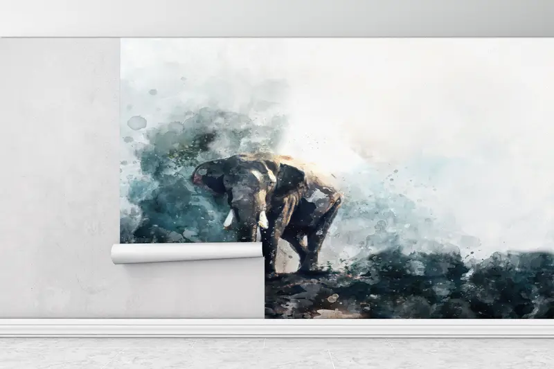 Watercolor Elephant Painting, Contemporary Wall Art, Watercolor Wall Mural, Alone Elephant Mural, Elephant Wall Art, - 10