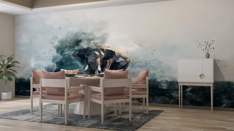 Watercolor Elephant Painting, Contemporary Wall Art, Watercolor Wall Mural, Alone Elephant Mural, Elephant Wall Art, - 6