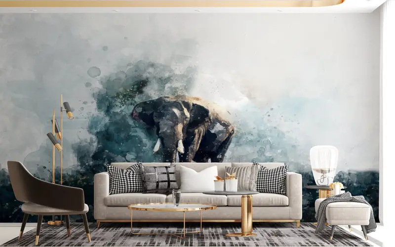 Watercolor Elephant Painting, Contemporary Wall Art, Watercolor Wall Mural, Alone Elephant Mural, Elephant Wall Art, - 2