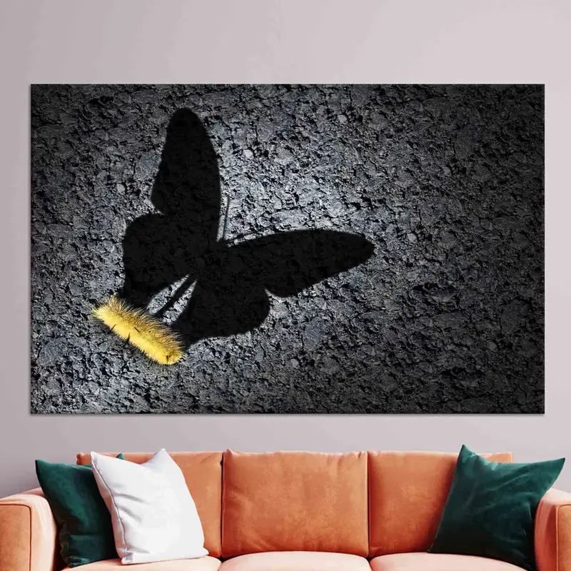 変容的な黒と黄色の蝶の毛虫キャンバス プリント