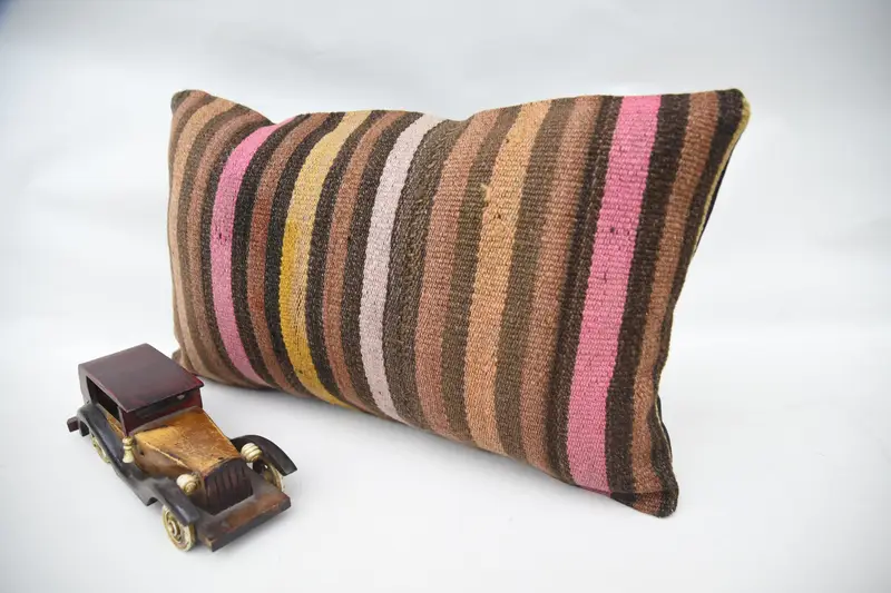 Turkish Pillow, Square Throw Pillow Sham, Outdoor Bolster Pillow Cover, Cushion, 12x20 Brown Cushion, Pillow for Sofa, Antique Pillows - 3