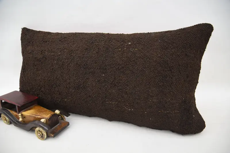 Pillow, Turkish Bench Cushion Cover, Ethnic Pillow Sham, Ethnical Kilim Rug Pillow, 12x24 Brown Cushion Cover, Home Decor Pillow, Antique Pillows - 3